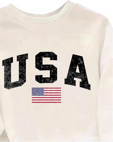Floerns Girl's Flag Print Crew Neck Sweatshirts Long Sleeve Kids Loose Pullover Top in Saudi Arabia