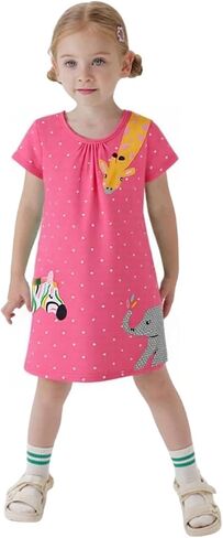 HILEELANG Toddler Girl Cotton Casual Dress Summer Short Sleeve Basic Tunic Playwear Shirt Dresses in Saudi Arabia