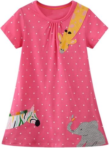 HILEELANG Toddler Girl Cotton Casual Dress Summer Short Sleeve Basic Tunic Playwear Shirt Dresses in Saudi Arabia