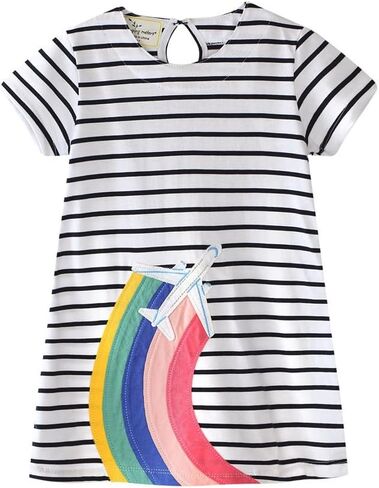 HILEELANG Toddler Girl Cotton Casual Dress Summer Short Sleeve Basic Tunic Playwear Shirt Dresses in Saudi Arabia
