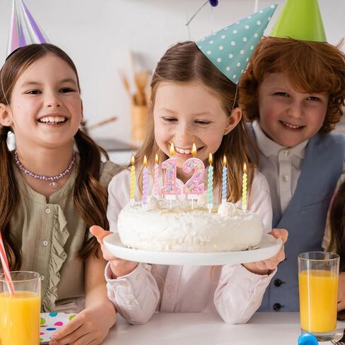 MTLEE Birthday Candle Macaron Glitter 3D Number Candle with 12 Pcs Rainbow Spiral Candles in Holders for Girl Boy Cake Topper Wedding Anniversary Pastel Sweet Theme Party Decoration(Number 3) in Kuwait