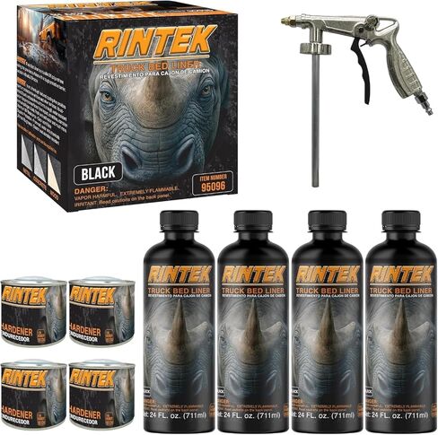 مجموعة بطانة سرير الشاحنات Rintek Urethane-طلاء متين-مزيج ، Shake & Shoot-1 أو 2 جالون-أسود أو قابل للونوي-متوفر مع أو بدون مسدس الرش (الأسود-مع البندقية ، جالون 1) in Saudi Arabia