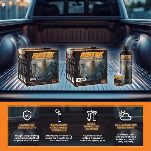 مجموعة بطانة سرير الشاحنات Rintek Urethane-طلاء متين-مزيج ، Shake & Shoot-1 أو 2 جالون-أسود أو قابل للونوي-متوفر مع أو بدون مسدس الرش (الأسود-مع البندقية ، جالون 1) in Saudi Arabia
