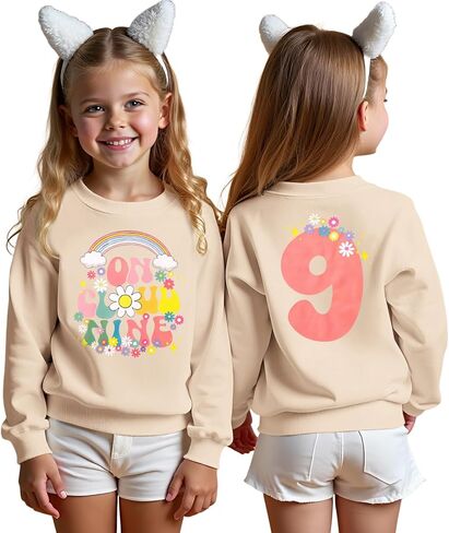 على السحابة تسعة من بلوزات كيد فتاة عيد ميلاد قميص التاسع Crewneck Pullover B-Day Way Long Sleeve Fall Top 9 Y. in Kuwait