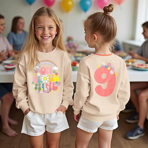 على السحابة تسعة من بلوزات كيد فتاة عيد ميلاد قميص التاسع Crewneck Pullover B-Day Way Long Sleeve Fall Top 9 Y. in Kuwait