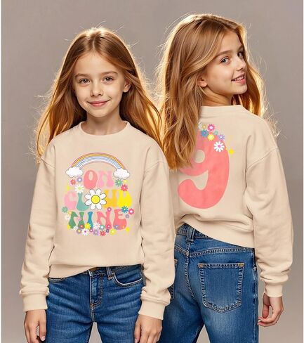 على السحابة تسعة من بلوزات كيد فتاة عيد ميلاد قميص التاسع Crewneck Pullover B-Day Way Long Sleeve Fall Top 9 Y. in Kuwait