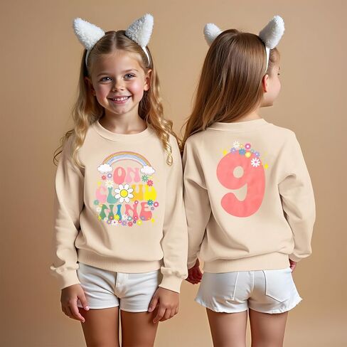 على السحابة تسعة من بلوزات كيد فتاة عيد ميلاد قميص التاسع Crewneck Pullover B-Day Way Long Sleeve Fall Top 9 Y. in Kuwait
