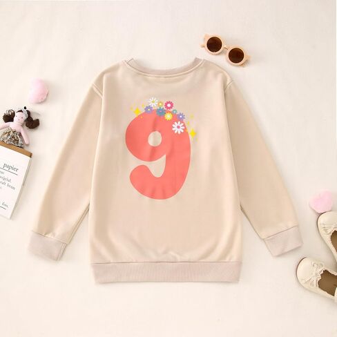 على السحابة تسعة من بلوزات كيد فتاة عيد ميلاد قميص التاسع Crewneck Pullover B-Day Way Long Sleeve Fall Top 9 Y. in Kuwait