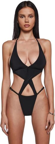 Dolls Kill Halter Monokini by Generation Kiss – Women’s Strappy One-Piece Swimsuit with Criss Cross & Tie Closures in Saudi Arabia