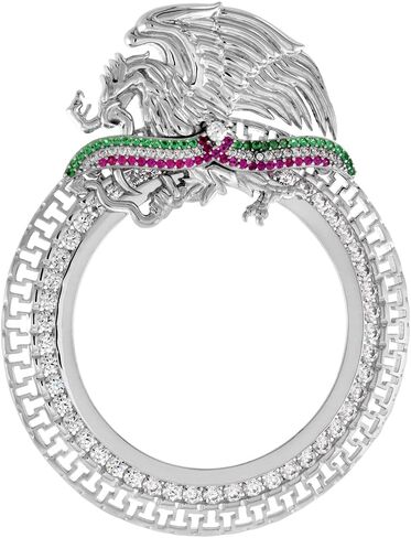 Sterling Silver Tricolor CZ 37mm Centenario 50 Peso Gold Coin Bezel Mexican Coat of Arms Coin Not Included in Saudi Arabia