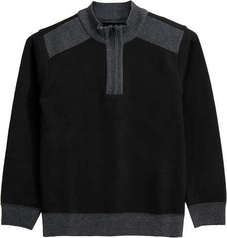 X RAY Boys (6-12) Quarter Zip Fleece Flannel Lining Sweater, Classic Fit Mock Neck Knit Kids Sweater for Fall and Winter in Saudi Arabia