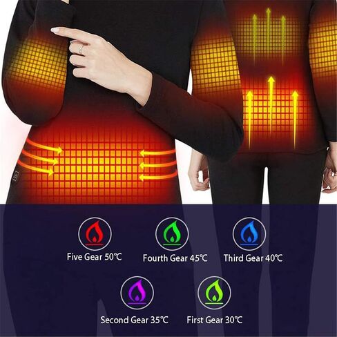 Men's Thermal Underwear Suit USB Electric Heating Long-sleeved Eight-zone App to Intelligently Adjust The Temperature,S Black in Saudi Arabia