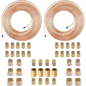 2 Sets 3/16 Brake Lines Kit,25 Ft Flexible Copper Brake Line 3/16 with Brakes Line Fittings(32pcs Fittings,8pcs Nuts,4pcs Unions),Multi-purpose Copper Tubing for Braking,Fuel Systems in Kuwait