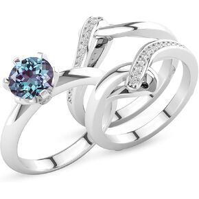 Gemstone Engagement Ring Set for Women 10K 14K 18K Solid Gold Gemstone Bridal Wedding Ring Set Wedding Band 3 Piece Wedding Ring Sets for Her Anniversary Promise Rings in Kuwait