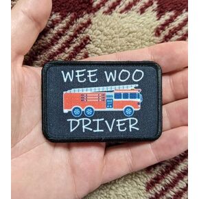 Wee woo Driver fire Engine Firefighter EMT Driver Funny 2"x3" inch Removable Morale Patch with Hook and Loop Backing in Saudi Arabia