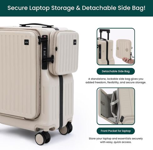 NOBL Duo Carry Carry-On Luggage with Detachable Side Bag, 22.1x14.6x10.5 Airline Approved, Noble Zipperless PC Hard Shell Suitcase & Crossbody, 360° Spinner Wheels, TSA Locks, USB Port - Forest Green in Saudi Arabia