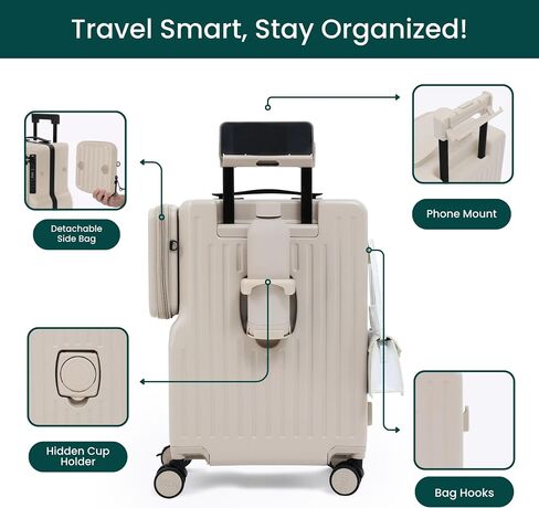 NOBL Duo Carry Carry-On Luggage with Detachable Side Bag, 22.1x14.6x10.5 Airline Approved, Noble Zipperless PC Hard Shell Suitcase & Crossbody, 360° Spinner Wheels, TSA Locks, USB Port - Forest Green in Saudi Arabia