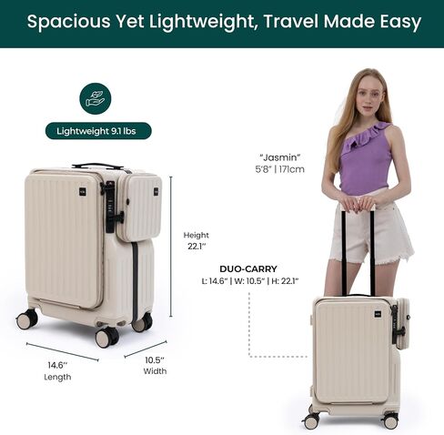 NOBL Duo Carry Carry-On Luggage with Detachable Side Bag, 22.1x14.6x10.5 Airline Approved, Noble Zipperless PC Hard Shell Suitcase & Crossbody, 360° Spinner Wheels, TSA Locks, USB Port - Forest Green in Saudi Arabia