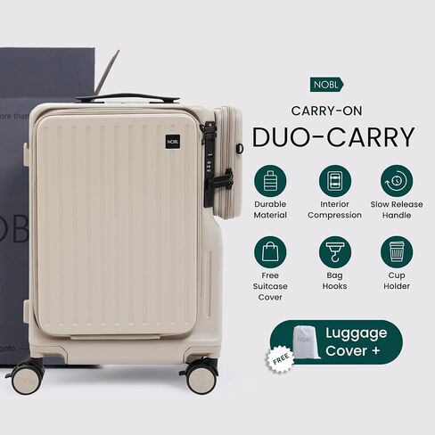 NOBL Duo Carry Carry-On Luggage with Detachable Side Bag, 22.1x14.6x10.5 Airline Approved, Noble Zipperless PC Hard Shell Suitcase & Crossbody, 360° Spinner Wheels, TSA Locks, USB Port - Forest Green in Saudi Arabia