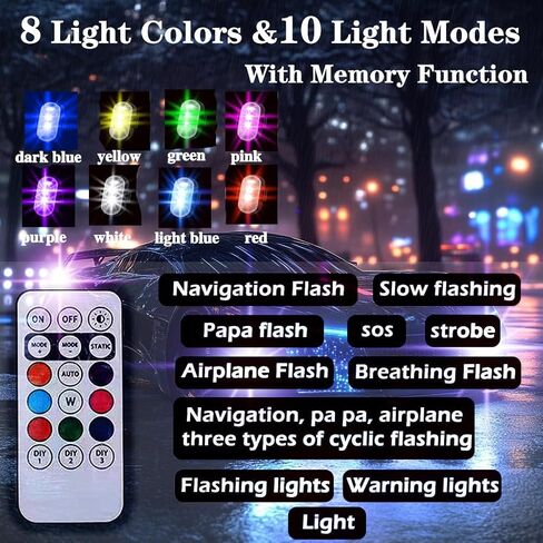 8pcs أضواء LED اللاسلكية للسيارة مع التحكم عن بعد ، LED اللاسلكي LED أضواء strobe 8 ألوان شحن USB in Kuwait
