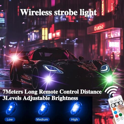 8pcs أضواء LED اللاسلكية للسيارة مع التحكم عن بعد ، LED اللاسلكي LED أضواء strobe 8 ألوان شحن USB in Kuwait