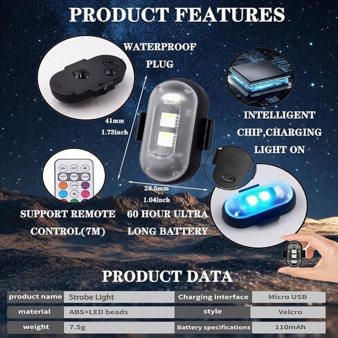 8pcs أضواء LED اللاسلكية للسيارة مع التحكم عن بعد ، LED اللاسلكي LED أضواء strobe 8 ألوان شحن USB in Kuwait