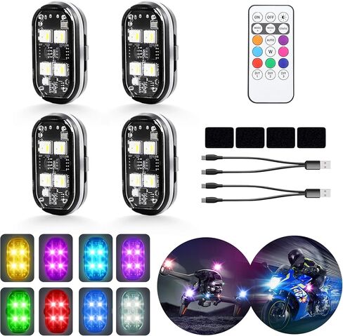 4-LED Wireless LED Strobe Lights with Remote Control, 4PCS High Brightness Wireless led Light 8 Color Waterproof Anti-Collision Warning Lights for Car Motorcycle Drone Truck Bike in Saudi Arabia