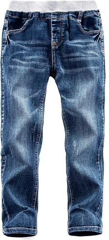 Boys' Denim Jeans, Ribbed Elastic Waist Cotton Pants for Kids in Kuwait