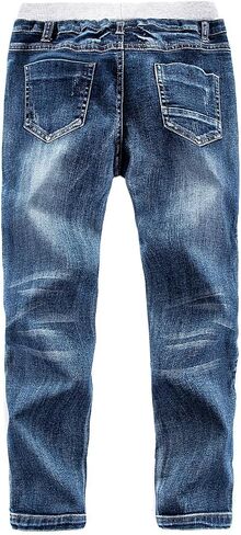 Boys' Denim Jeans, Ribbed Elastic Waist Cotton Pants for Kids in Kuwait