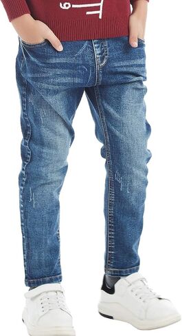 Boys' Denim Jeans, Ribbed Elastic Waist Cotton Pants for Kids in Kuwait