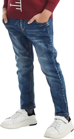Boys' Denim Jeans, Ribbed Elastic Waist Cotton Pants for Kids in Kuwait