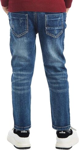 Boys' Denim Jeans, Ribbed Elastic Waist Cotton Pants for Kids in Kuwait