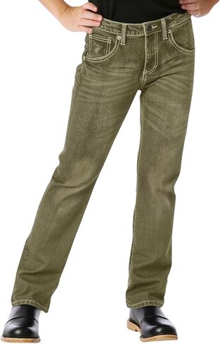 Haloumoning Boys 5-Pocket Bootcut Jeans Kids Vintage Elastic Straight Leg Denim Pants 5-14 Years in Saudi Arabia