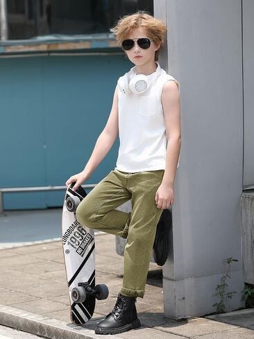 Haloumoning Boys 5-Pocket Bootcut Jeans Kids Vintage Elastic Straight Leg Denim Pants 5-14 Years in Saudi Arabia