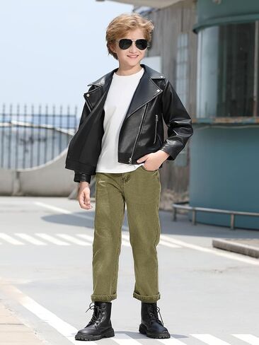 Haloumoning Boys 5-Pocket Bootcut Jeans Kids Vintage Elastic Straight Leg Denim Pants 5-14 Years in Saudi Arabia