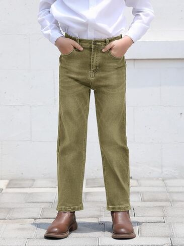Haloumoning Boys 5-Pocket Bootcut Jeans Kids Vintage Elastic Straight Leg Denim Pants 5-14 Years in Saudi Arabia