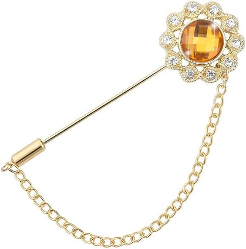 Crystal Brooch Pin Mens Flower Lapel Pins for Suits Gem Brooch Pins Rhinestone Lapel Pin With Chain for Men Wedding Anniversary Birthday Gifts for Husband Dad Friends in Kuwait