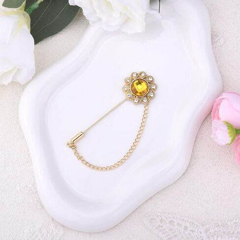 Crystal Brooch Pin Mens Flower Lapel Pins for Suits Gem Brooch Pins Rhinestone Lapel Pin With Chain for Men Wedding Anniversary Birthday Gifts for Husband Dad Friends in Kuwait