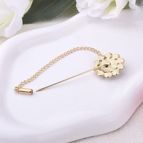 Crystal Brooch Pin Mens Flower Lapel Pins for Suits Gem Brooch Pins Rhinestone Lapel Pin With Chain for Men Wedding Anniversary Birthday Gifts for Husband Dad Friends in Saudi Arabia