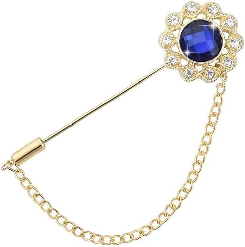 Crystal Brooch Pin Mens Flower Lapel Pins for Suits Gem Brooch Pins Rhinestone Lapel Pin With Chain for Men Wedding Anniversary Birthday Gifts for Husband Dad Friends in Saudi Arabia