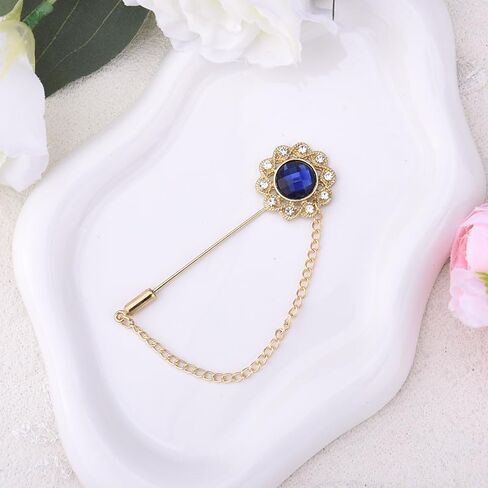 Crystal Brooch Pin Mens Flower Lapel Pins for Suits Gem Brooch Pins Rhinestone Lapel Pin With Chain for Men Wedding Anniversary Birthday Gifts for Husband Dad Friends in Saudi Arabia