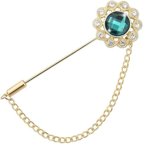 Crystal Brooch Pin Mens Flower Lapel Pins for Suits Gem Brooch Pins Rhinestone Lapel Pin With Chain for Men Wedding Anniversary Birthday Gifts for Husband Dad Friends in Kuwait