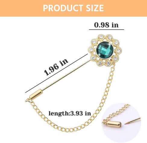 Crystal Brooch Pin Mens Flower Lapel Pins for Suits Gem Brooch Pins Rhinestone Lapel Pin With Chain for Men Wedding Anniversary Birthday Gifts for Husband Dad Friends in Kuwait
