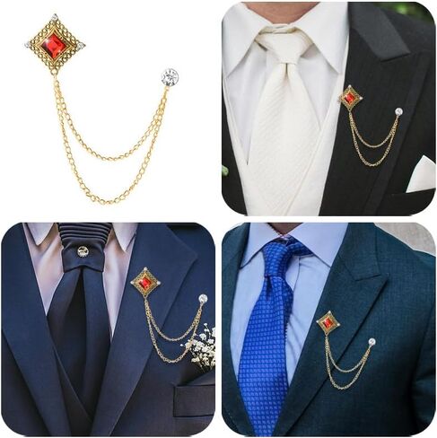 Gem Brooch Pins Rhinestone Lapel Pin for Men Hanging Chain Brooch Suit Pin Vintage Rhinestone Brooches for Men Wedding Business Suits Tuxedo Shirts Accessories in Saudi Arabia