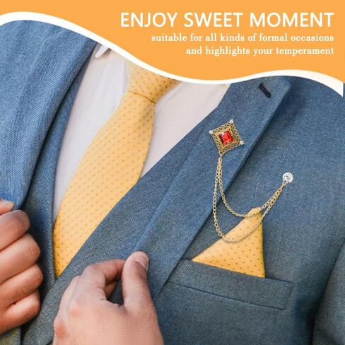 Gem Brooch Pins Rhinestone Lapel Pin for Men Hanging Chain Brooch Suit Pin Vintage Rhinestone Brooches for Men Wedding Business Suits Tuxedo Shirts Accessories in Saudi Arabia