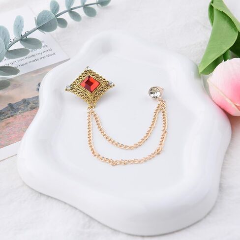 Gem Brooch Pins Rhinestone Lapel Pin for Men Hanging Chain Brooch Suit Pin Vintage Rhinestone Brooches for Men Wedding Business Suits Tuxedo Shirts Accessories in Saudi Arabia