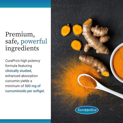 Euromedica Curapro - ملحق مضادات الأكسدة لدعم الصحة والمناعة - مكملات غذائية مع الكركمين والزيت الأساسي الكركم - دعم الكبد العشبي - 60 Softgels in Kuwait