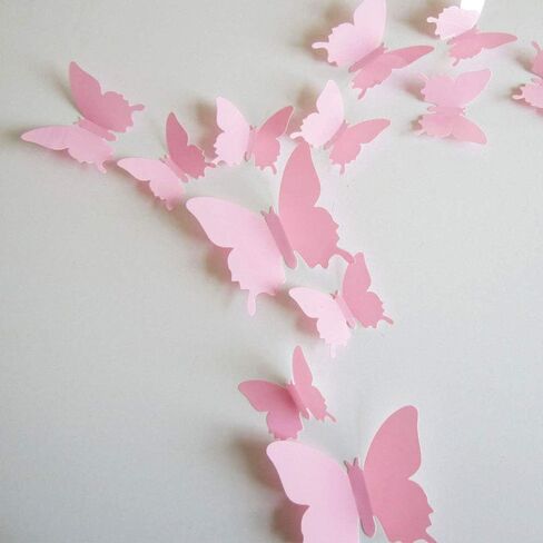 24pcs kawaii 3d butterfly ملصقات جدارية قابل للإزالة ملصقات الجدار شارات للمنزل والبنات الديكور (الوردي) in Saudi Arabia