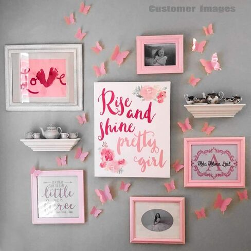 24pcs kawaii 3d butterfly ملصقات جدارية قابل للإزالة ملصقات الجدار شارات للمنزل والبنات الديكور (الوردي) in Saudi Arabia