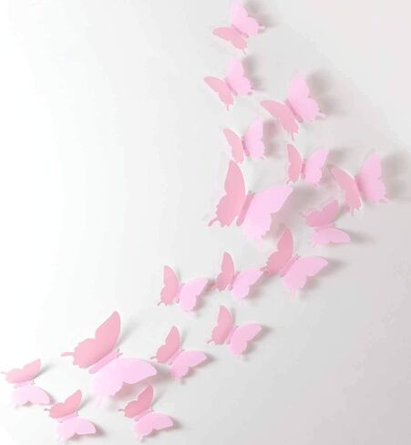24pcs kawaii 3d butterfly ملصقات جدارية قابل للإزالة ملصقات الجدار شارات للمنزل والبنات الديكور (الوردي) in Saudi Arabia